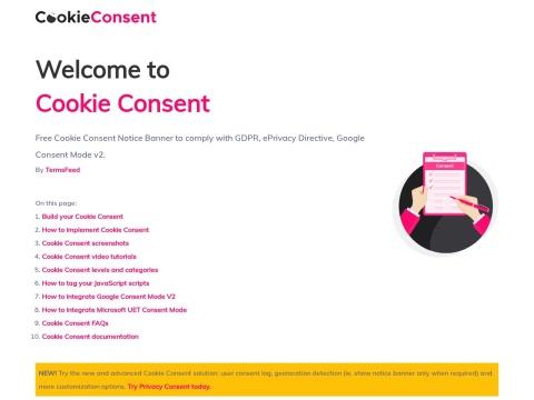 Cookie Consent - 免费GDPR和ePrivacy合规的Cookie横幅解决方案